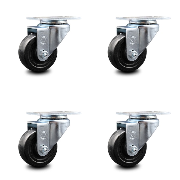 3.5 Inch Hard Rubber Wheel Swivel Top Plate Caster Set